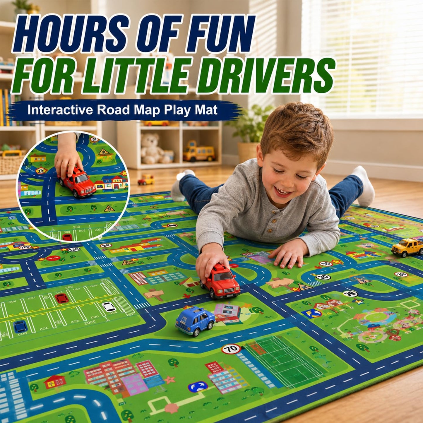 Car Rug Play Road Rug Kid Play Mat,Playroom Toy Car Mat, Kids Carpet City Map for Bedroom Classroom,Extra Large Thick (59X39.4 Inch)