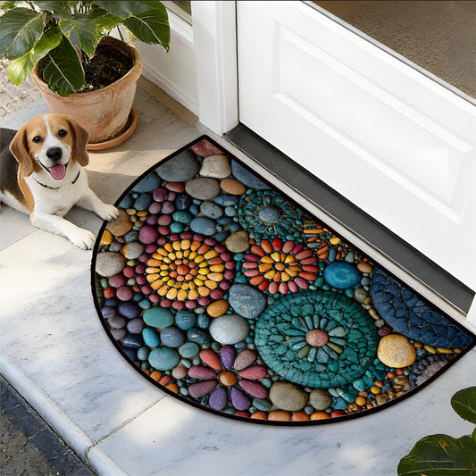 NYZE Semi Circle Door Mat Half Round Welcome Mat Non Slip Low-Pile Absorbent Half Circle Entryway Rug for Bathroom Bedroom Laundry Room(Pebble Floral, 24"×36")