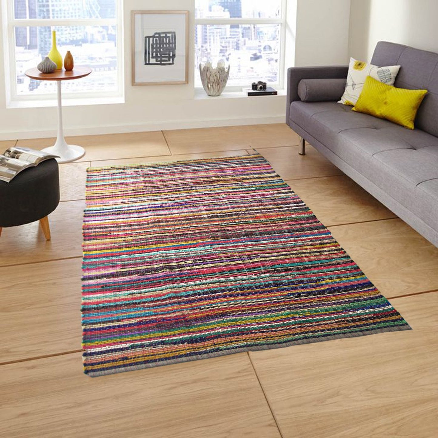 Chardin home - Eco Friendly 100% Recycled Cotton Colorful Chindi Area Rug – 8’x10’, Multi.