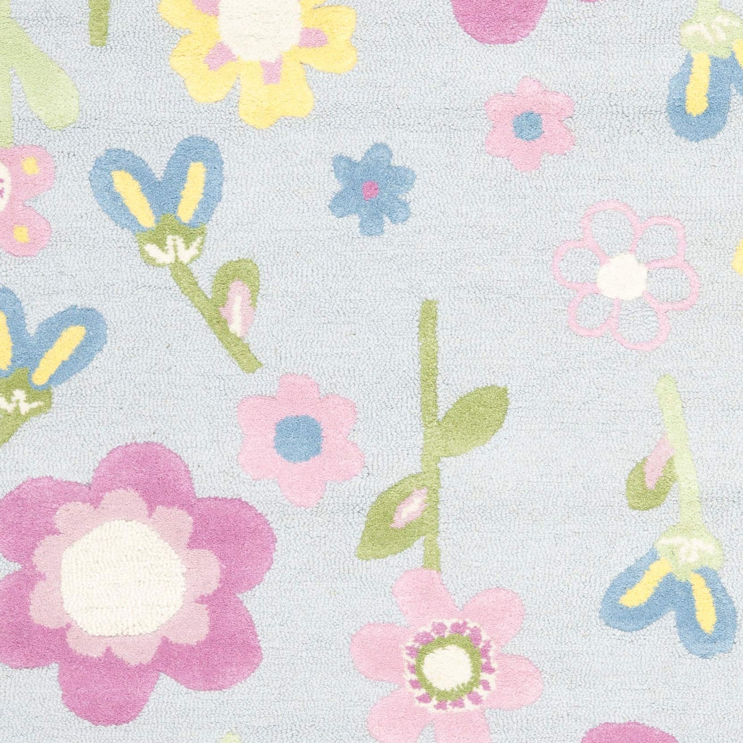 SAFAVIEH Kids Collection Area Rug - 6' x 9', Blue & Multi, Handmade Floral Wool, Ideal for High Traffic Areas in Living Room, Bedroom (SFK311A)