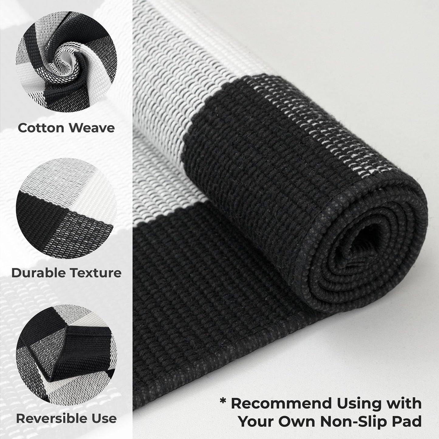 KOZYFLY Buffalo Plaid Area Rugs 27.5x43 Inches Black and White Checkered Rug Washable Front Door Mat Hand Woven Cotton Outdoor Rug Small Rug for Front Porch Kitchen Entryway Patio Bathroom