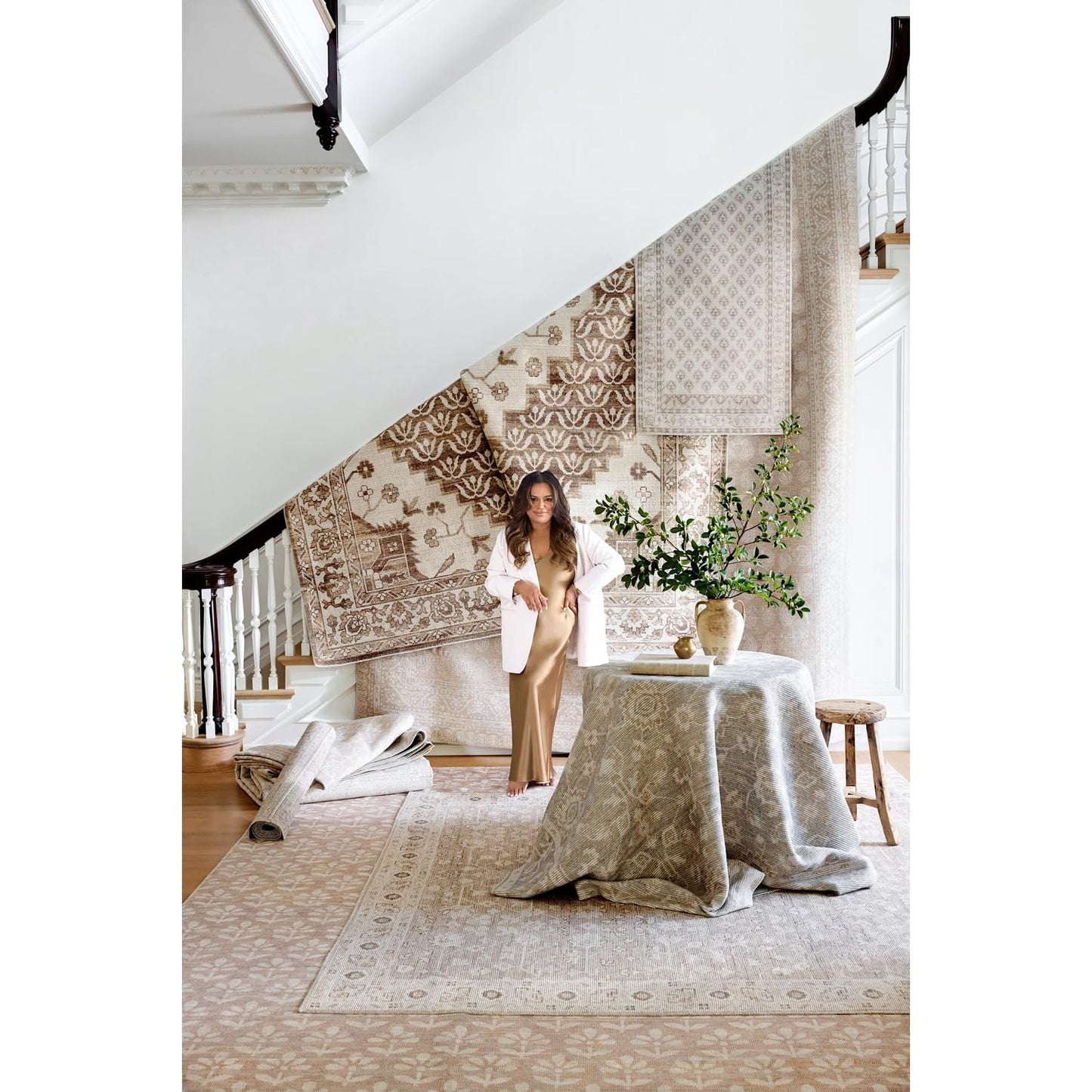 Livabliss x Nabela Noor Home Maan Traditional Border Area Rug, 5'3" x 7',Grey/Off-White