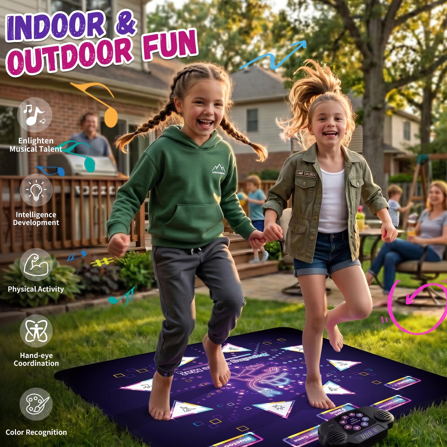 YESHIN Light-Up Dance Mat for Kids, Upgraded Extra Large Dance Pad with Bluetooth & 6 Game Modes, Rechargeable Musical Dancing Mat, Non-Slip Waterproof Toy with 8 Buttons for Boys & Girls Ages 3-12