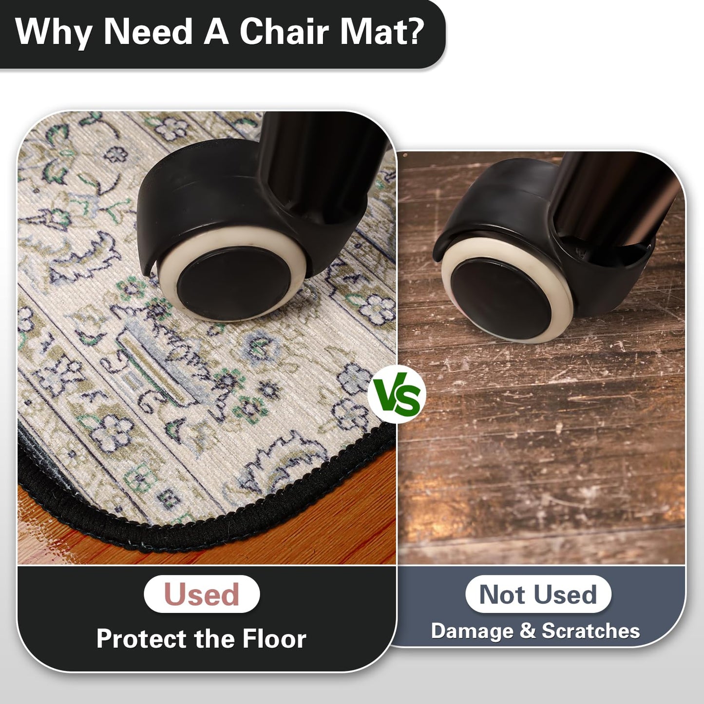 46" X 60" Office Chair Mat for Hardwood and Tile Floors, Under Desk Chair Mat for Carpet Protector Rolling Computer Chairs, Machine Washable Non-Slip Area Rug, Black