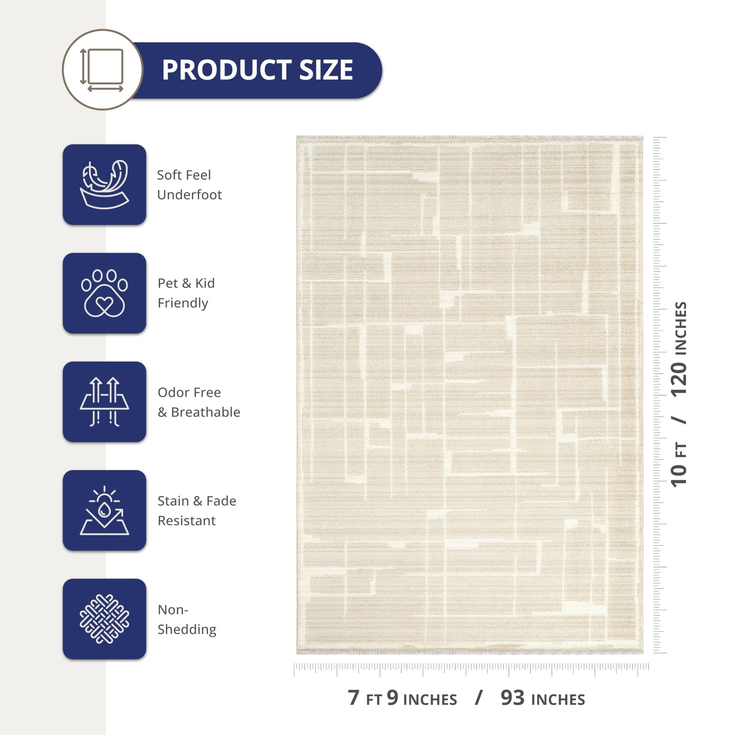 Abani Evelyn Collection Beige Area Rug - 7'9" x 10' - Grid Fade Pattern, Non-Shedding - Easy to Clean, Durable for Living Rooms, Dining Rooms & Family Rooms, Pet & Kid Friendly