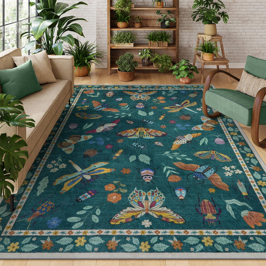 Lahome Insect Print 5x7 Area Rugs for Living Room, Soft Washable Rugs for Bedroom Ultra-Thin Non Slip Modern Rug, Throw Rug Carpet for Office Nursery Dining Room Vionnet(5'x7',Dark Green)