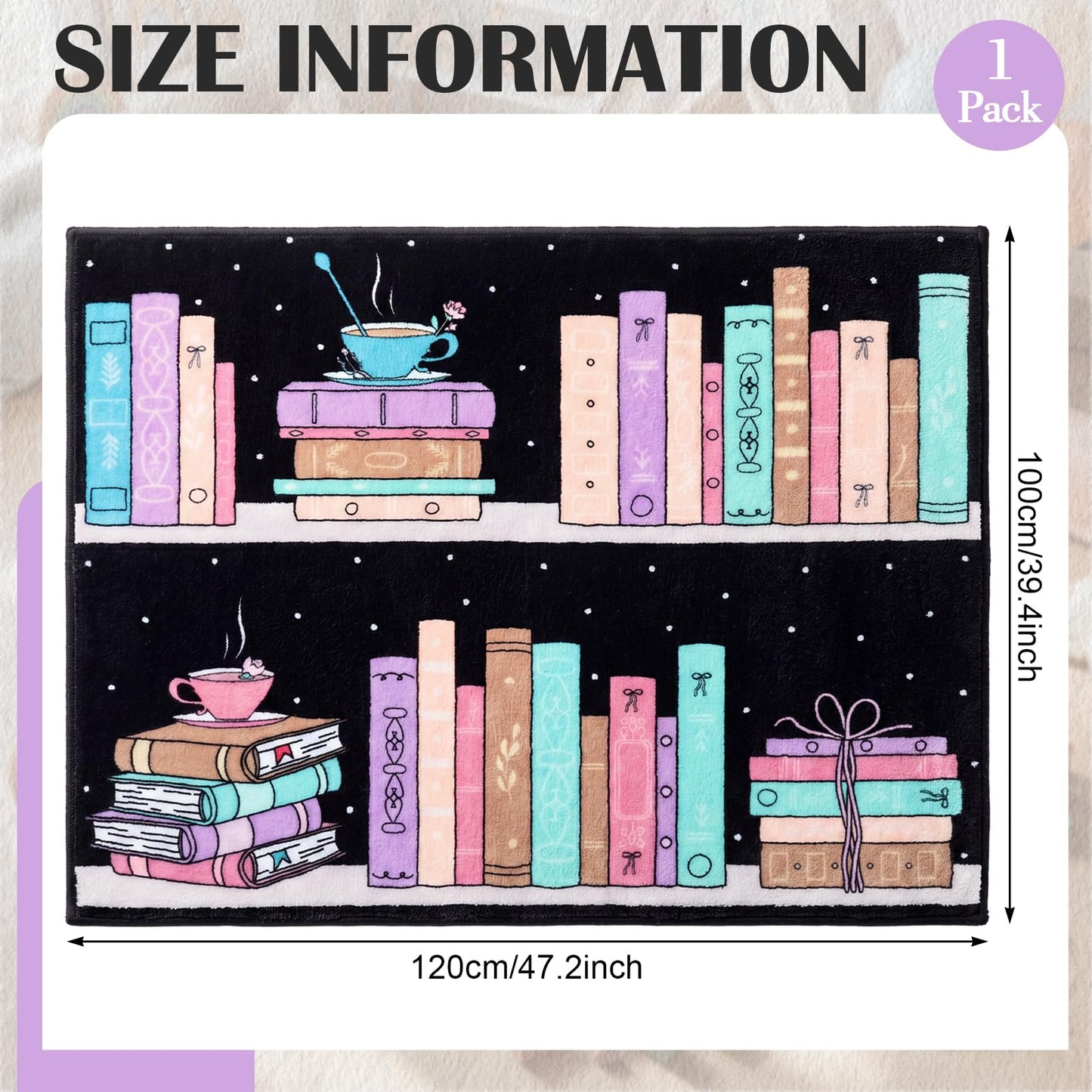 Dunzy Bookshelf Dots Classroom Rug 3.3 x 4 ft Back to School Classroom Decor Soft Washable Bookshelf Rug with Non Slip Backing for Teaching Playroom Reading Corner Library Supply