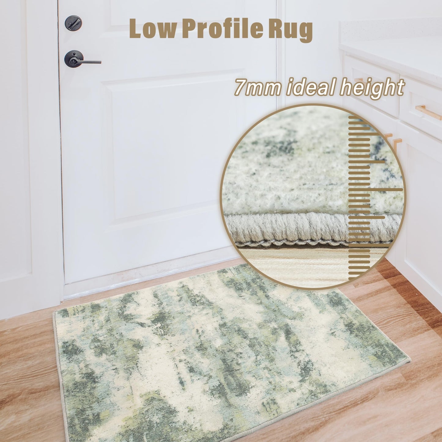 Carvapet Rugs for Entryway, 24"x36" Green Modern Abstract Low Pile Carpet with Rubber Backing, Foldable, Non Slip Machine Washable Entrance Mat (3 x 2 Feet Rectangular, Sage Green Area Rug)