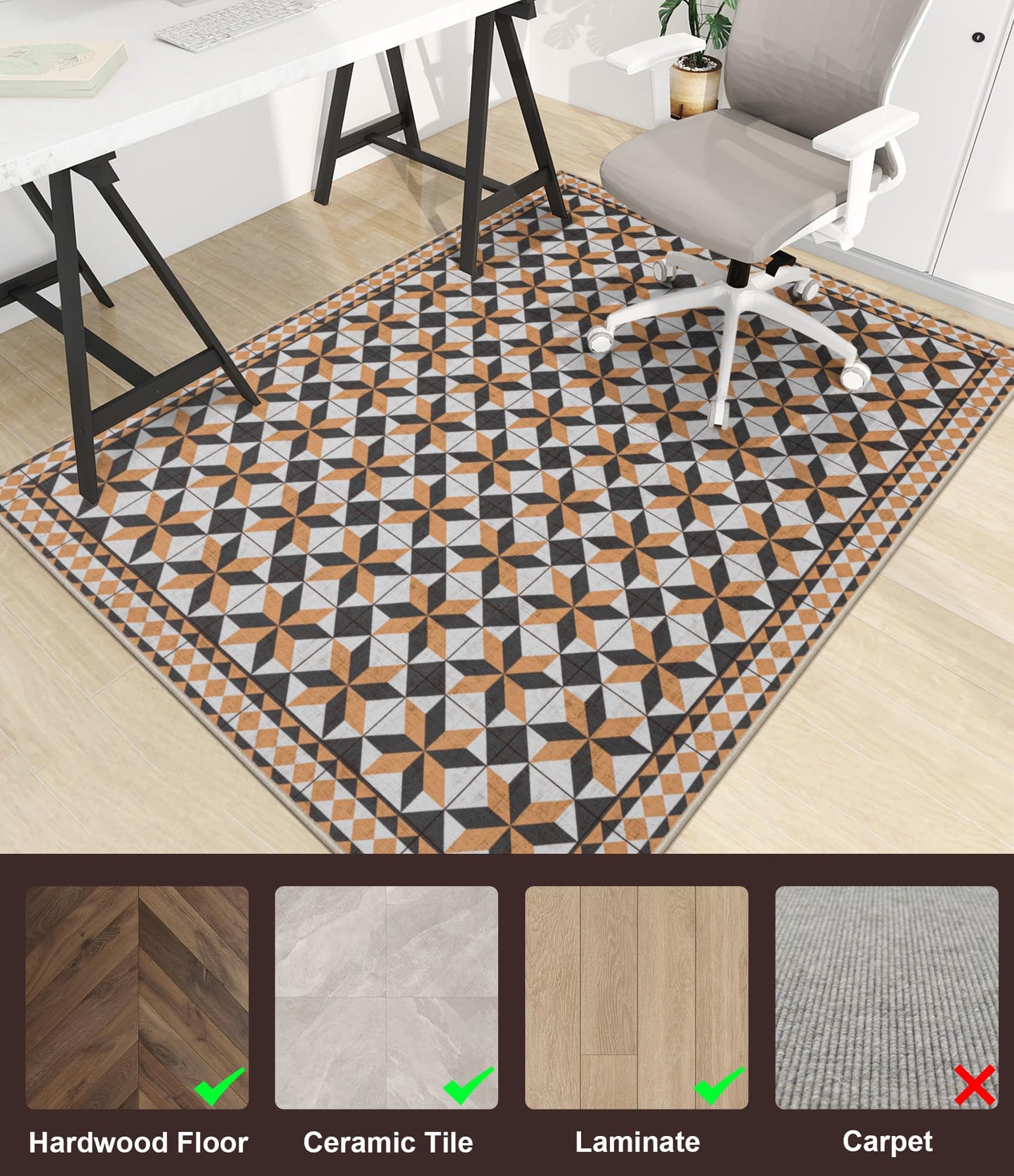 chakme Office Chair Mat for Hardwood Floor, 48"x36" Easy Glide Computer Desk Mat Protector for Rolling Chair Under Desk Rug Nonslip Backing, Machine Wash, (Plaid)