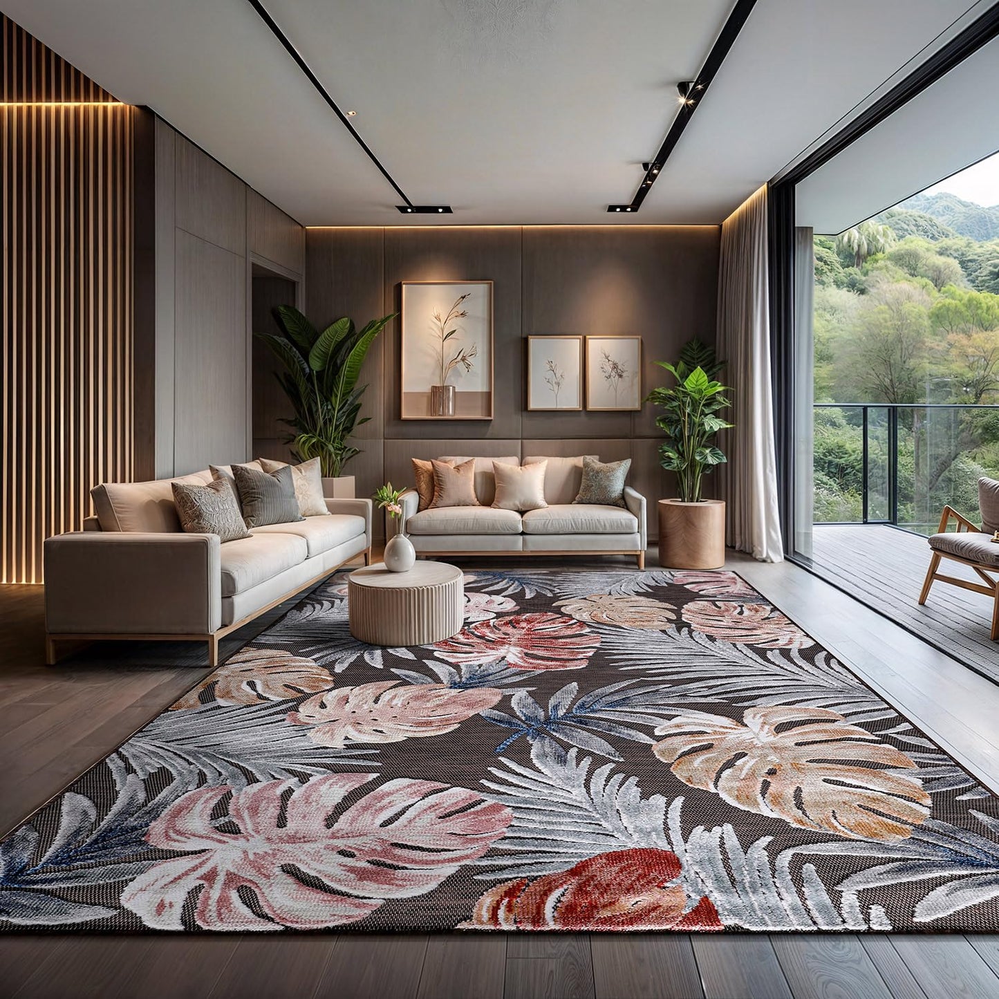 CAMILSON Indoor Outdoor Rug, Brown 10’x14’ Leaf Tropical Botanical Area Rugs for Indoor and Outdoor patios, Easy-Cleaning Non-Shedding Living Room, Garden and Kitchen Washable Outside Carpet (10x14)
