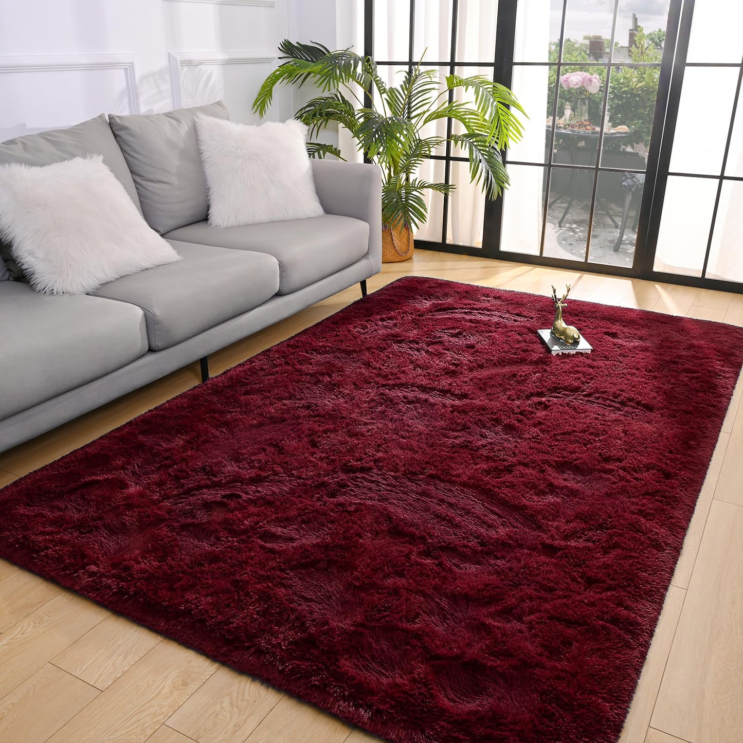 Pettop Fluffy Burgundy Rug for Bedroom Living Room, 3x5 Feet Super Soft Shaggy Plush Fuzzy Rugs for Girls Kids Boys, Non-Slip and Washable Rug for Nursery Classroom, Carpet for Rooms Decor