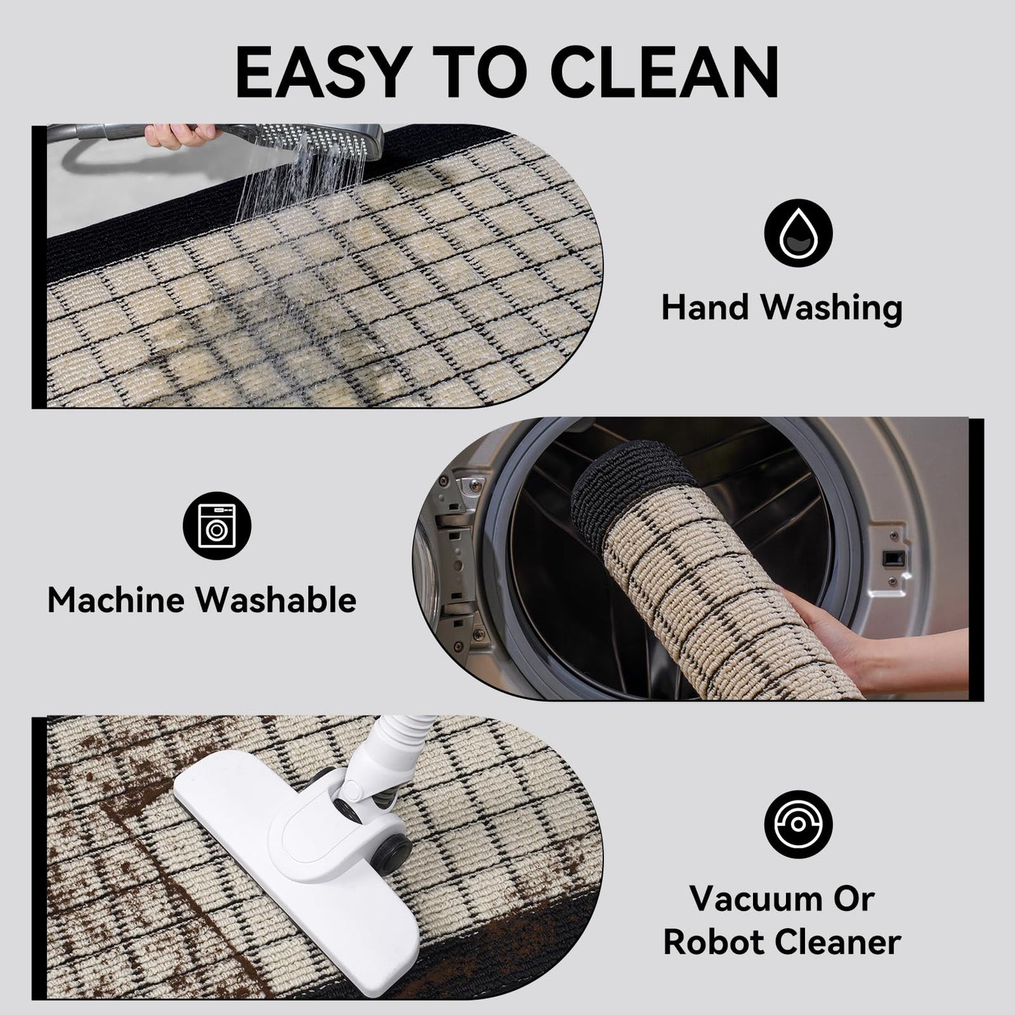 QiCaiJia Kitchen Mats for Floor 17"x30", Non-Slip Washable Kitchen Rugs, Absorbent and Stain Resistant Kitchen Rug, Durable Comfortable Rugs for Kitchen, Hallway, Laundry & Sink, Black