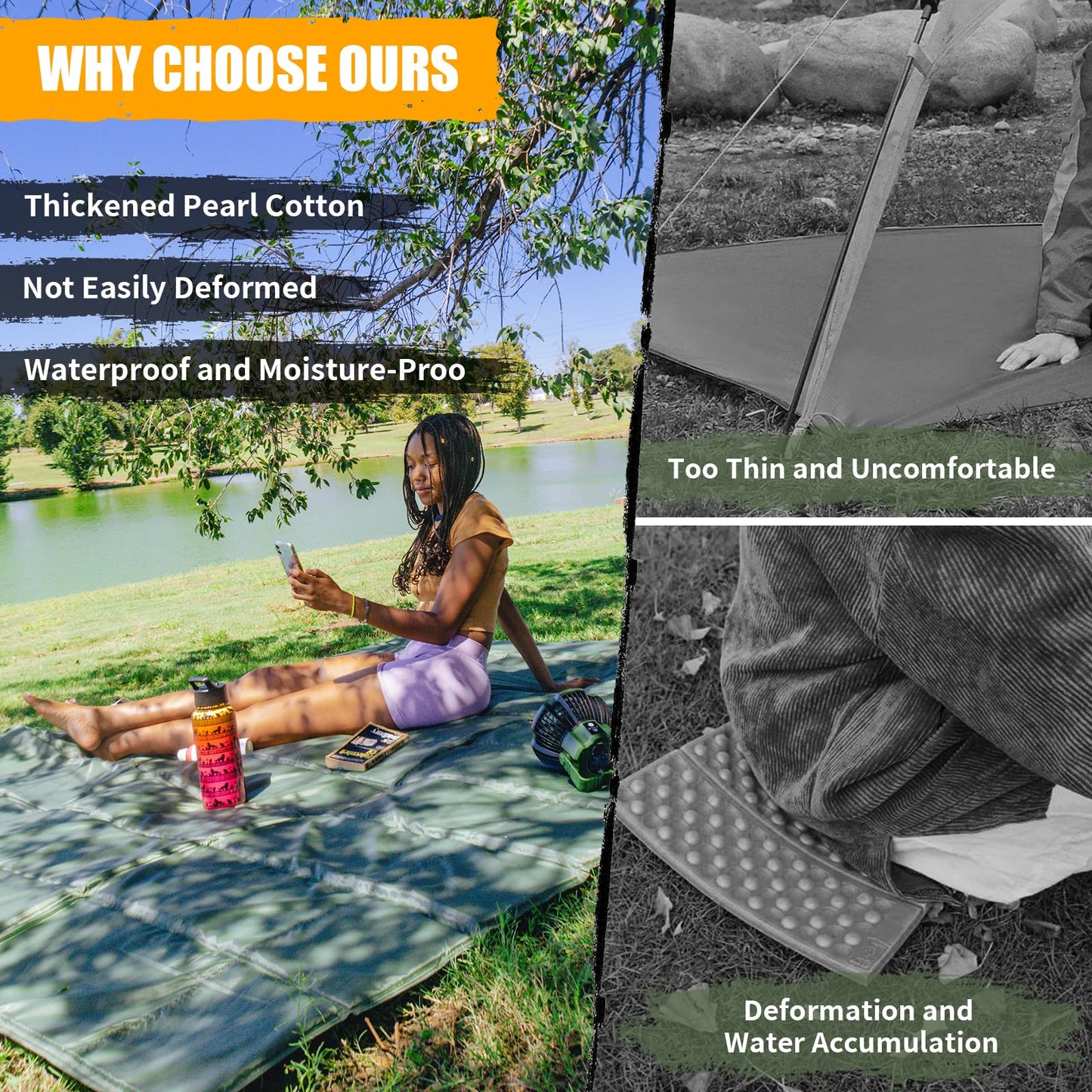 AYAMAYA Foam Sleeping Pad for Camping - Foldable Camping Mattress for 5 6 Person, Extra Thick Waterproof Tent Footprint Inner Camping Mat for Outdoor Backpacking Hiking Picnic Camping