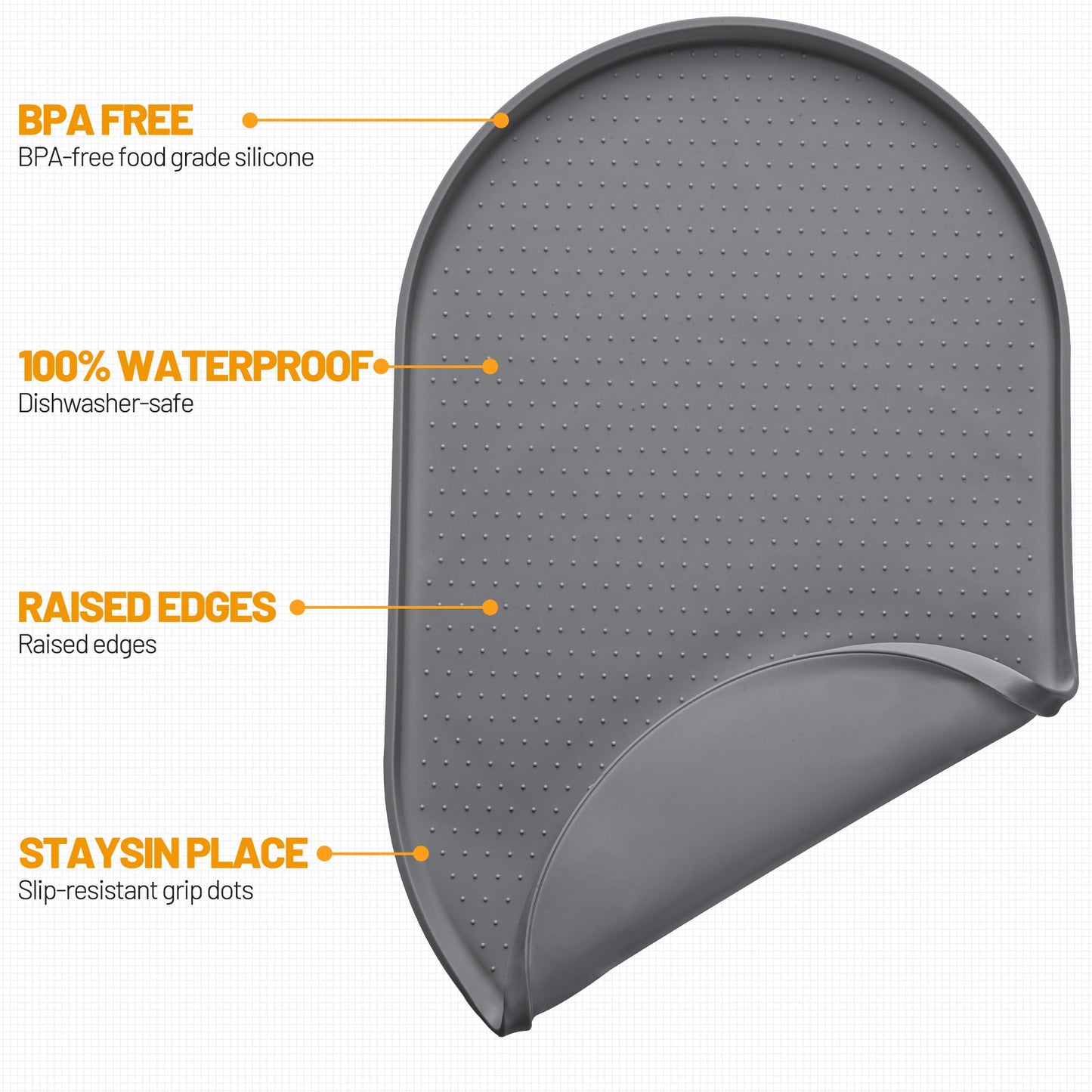 Hubulk 100% Waterproof Silicone Pet Feeding Mat with Raised Edge for Food and Water, Dog Bowl Mats, Cat Bowls Placemat with High Lip Protects Floor for Cats and Dogs (Gray, 19" L x 12" W)