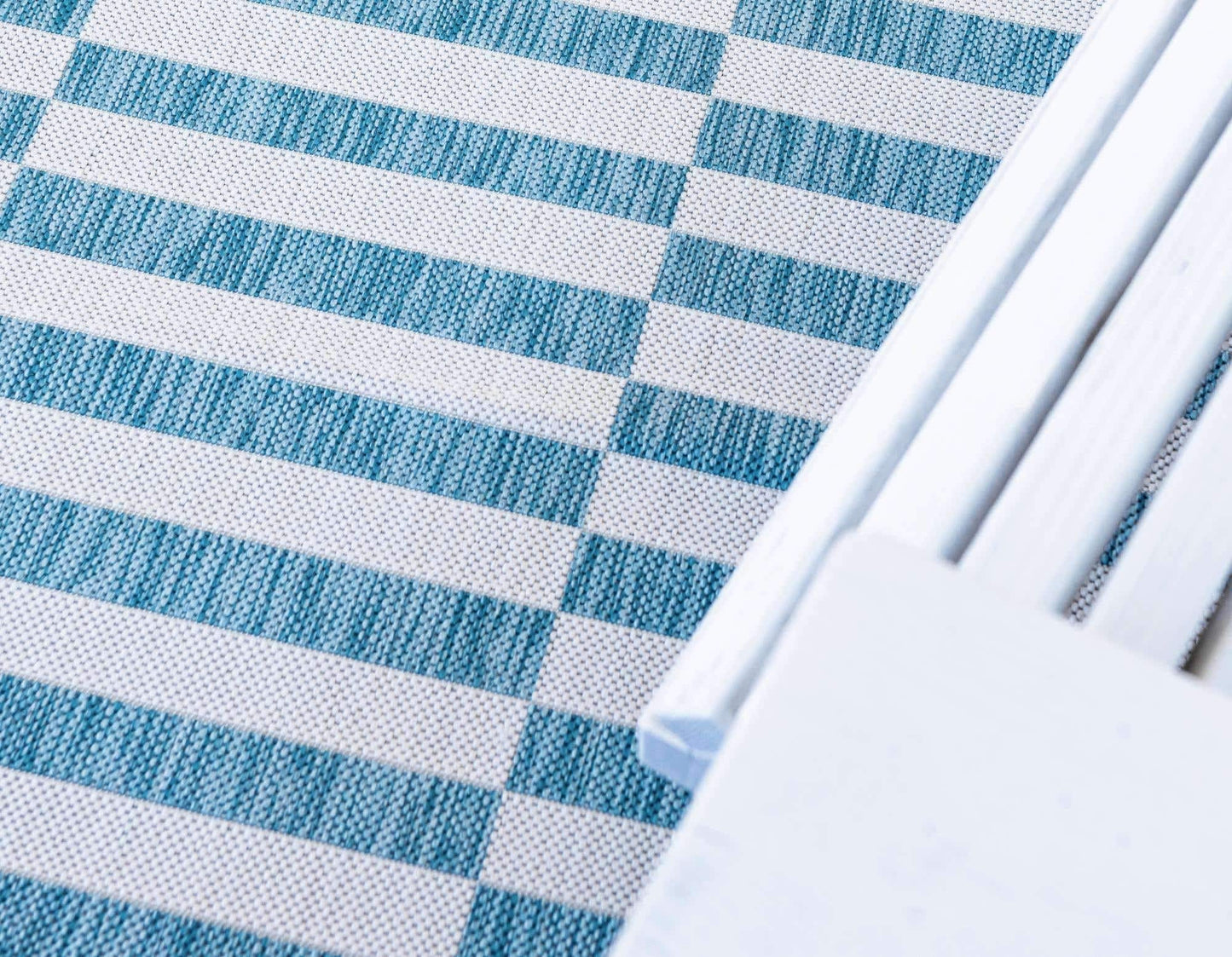 Unique Loom Outdoor Striped Collection Area Rug - Striped (2' x 6' 1" Runner, Light Aqua/Ivory)