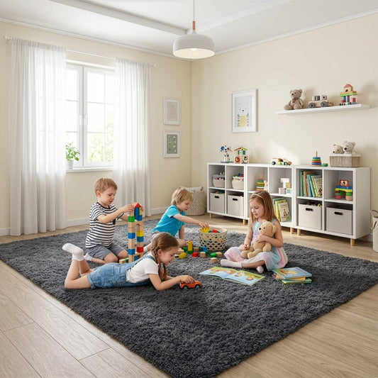 Soft Fluffy Area Rugs for Bedroom,7x10 Area Rug Shaggy Plush Carpet, Non-Slip Fuzzy Rug for Living Room, Kids Room, Dorm, Cozy Home Decor，Dark Grey
