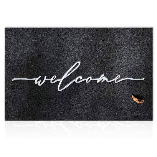 AAZZKANG Welcome Mat Outdoor Indoor Front Door Mats with Non Slip Rubber Back Easy to Clean Low Profile Entrance Doormat for Porch Home Office Patio Living Room High Traffic Areas Black
