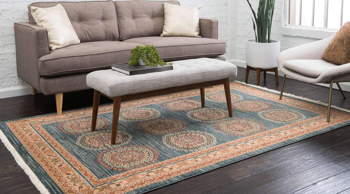 Unique Loom Fars Collection Modern Medallion Tribal Design with Natural Hues Area Rug (5' 0 x 8' 0 Rectangular, Navy Blue/ Beige)