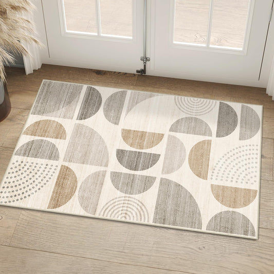 MUJOO Boho Small Rug Washable,2x3 Area Rugs for Entryway Bathroom Entry Entrance Kitchen,Front Door Mat Soft Throw Carpet Non Slip Indoor Modern Abstract Bohemian Neutral Beige