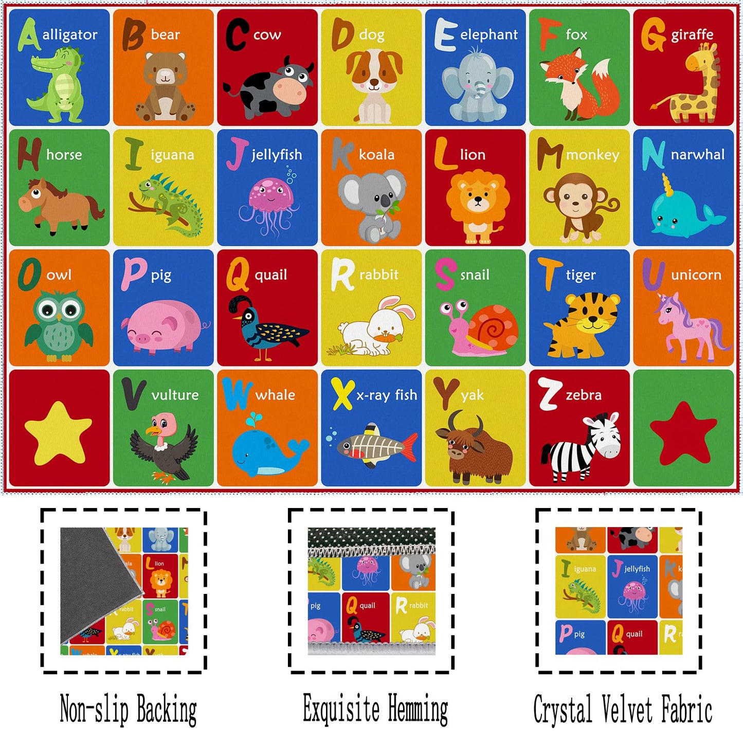 SXYLPP ABC Alphabet Animal Rug, Educational Letter Learning Game Playmat for Kids, Crawl Floor Mat in The Bedroom, Playroom, or Classroom(31x47in)