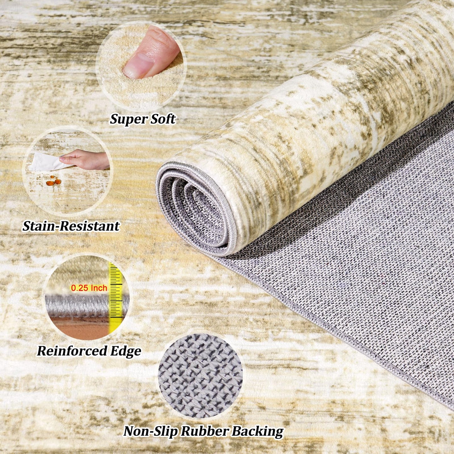 6x9Ft Living Room Rugs Non-Slip Modern Abstract Rug Washable Rugs Carpet for Bedroom Pile Rug for Living Room，Bedroom, Dining Room, Kids Playroom, Home Office Yellow