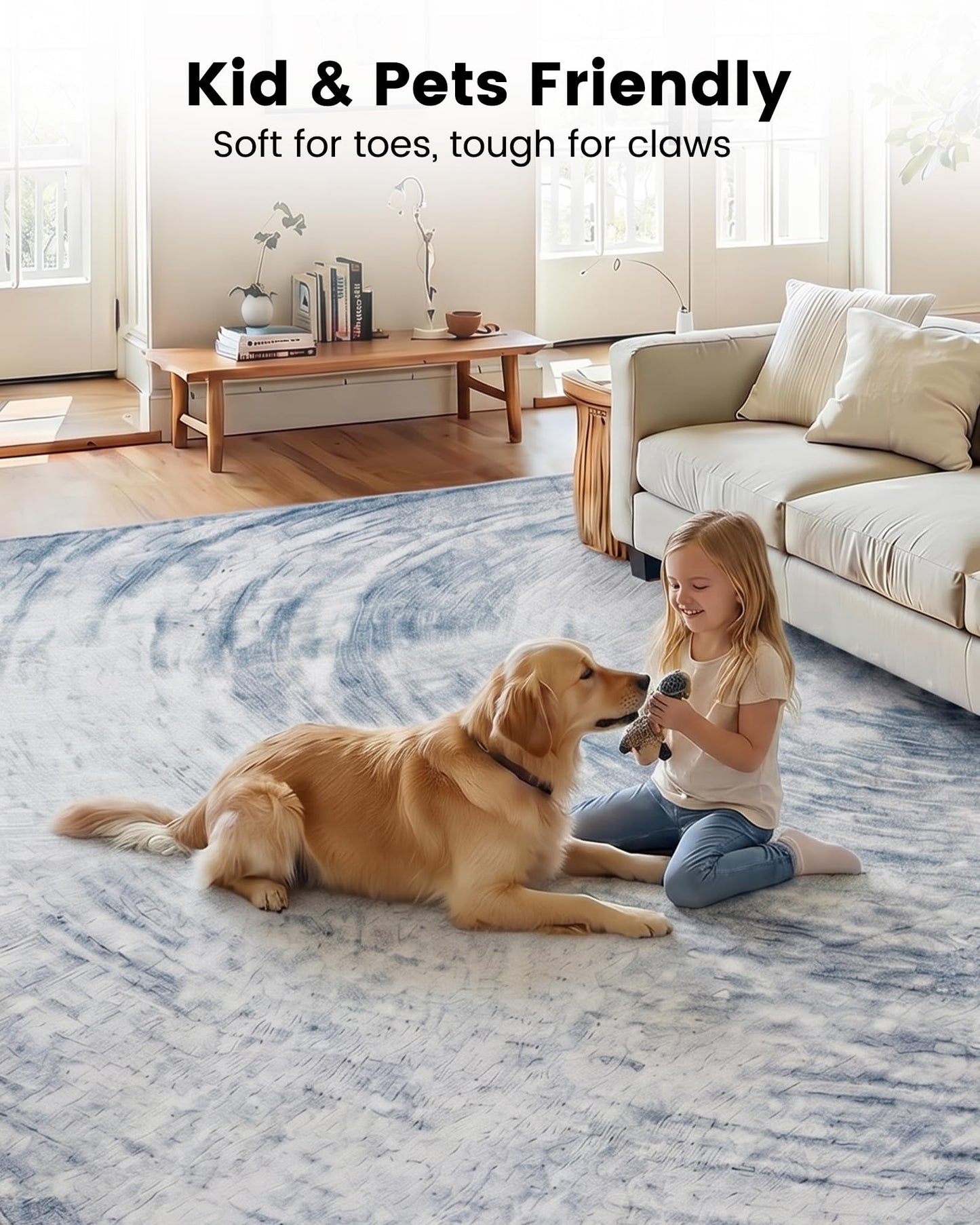 Mueinxiei Morden Washable Thin Area Rugs 7x9 Abstract Neutral Color Light Grey Rugs Non Slip Water Repellent Low Pile Carpet for Living Room Bedroom Office Dining Room Cloud Shadow