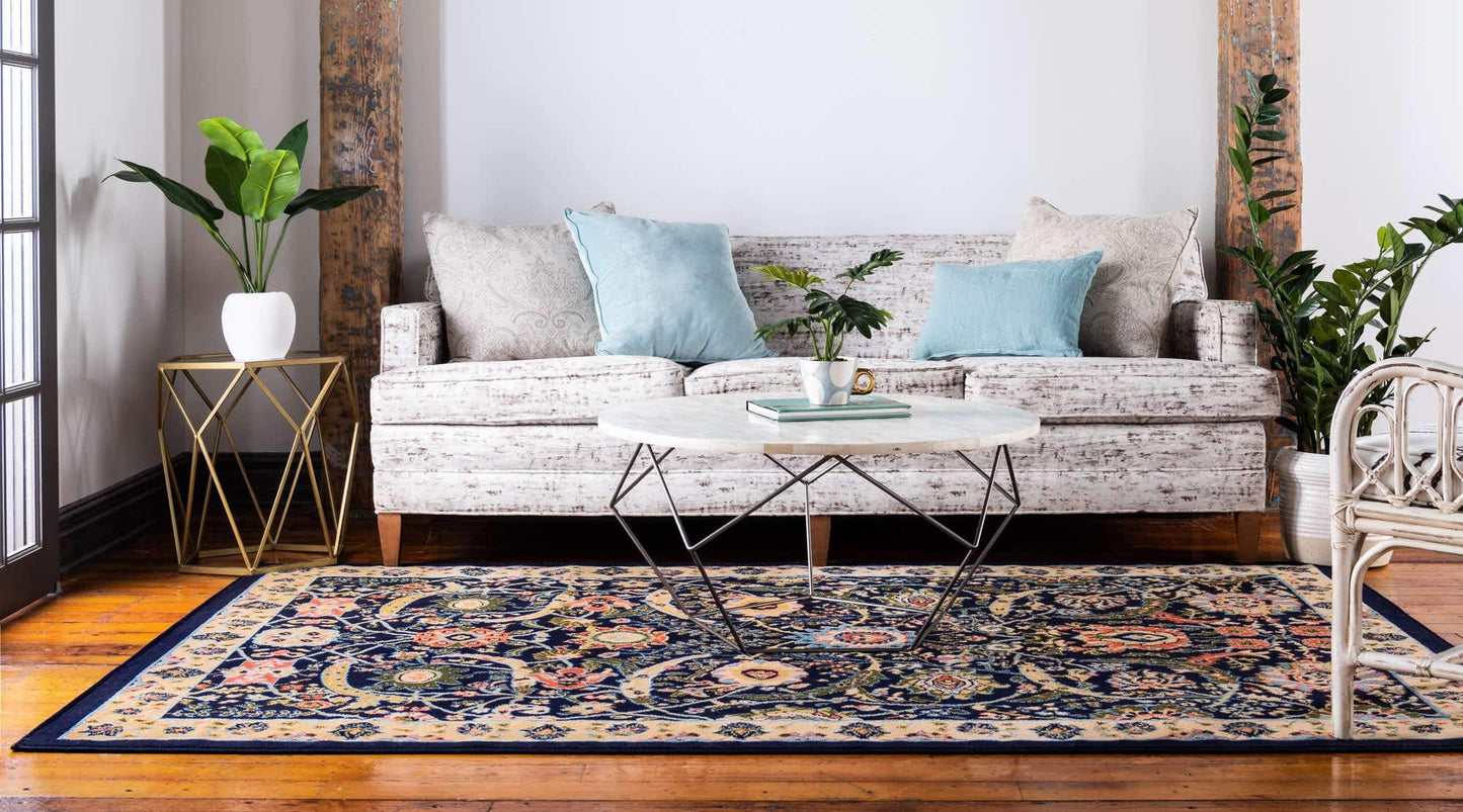 Unique Loom Espahan Collection Area Rug - Cape Cod (9'x 12' Rectangle, Navy Blue/ Black)