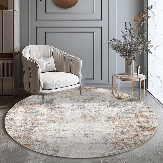 jinchan Round Rug 5ft Modern Area Rug 5' Round Circle Mat Washable Abstract Distressed Floor Cover Taupe Multi Print Contemporary Non-Slip Overdyed Thin Carpet for Entryway Kitchen Living Room