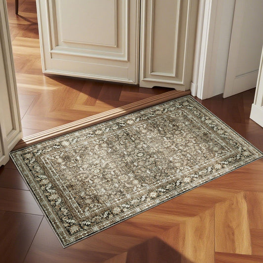 OPPODREAM Vintage Brown 2x3 Washable Rug, 2 x 3 Retro Door Mat Indoor Entrance Non Slip, Low-Pile Faux Wool Throw Carpet, Distressed Floor Mat for Kitchen, Hallway, Entry-Way, Back Door