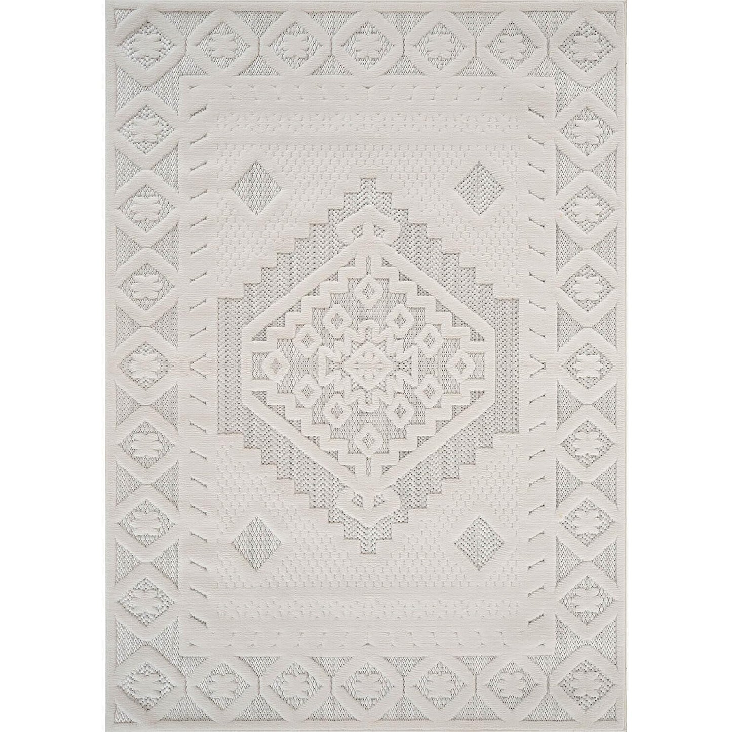 Luul Home Modern Micro Loop Indoor Area Rugs for Living Room Bedroom Kitchen Geometric Trellis White 4x6 Luxury Durable Low and High Pile Non-Shedding Stain Resistant Soft Area Carpet 4 x 6