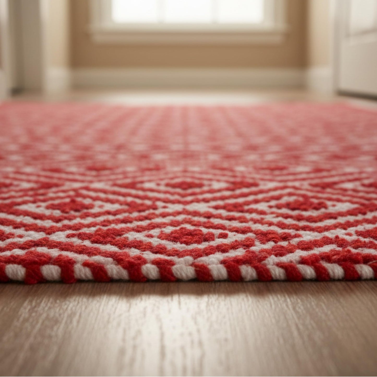 Chenille Cotton Diamond Runner Rug 2x5 Feet - Red, Reversible Washable Soft Floor Runners Ideal for Kitchen, Hallway, Bedroom, Bathroom | Farmhouse Boho Indoor Use Rugs for Patio Décor