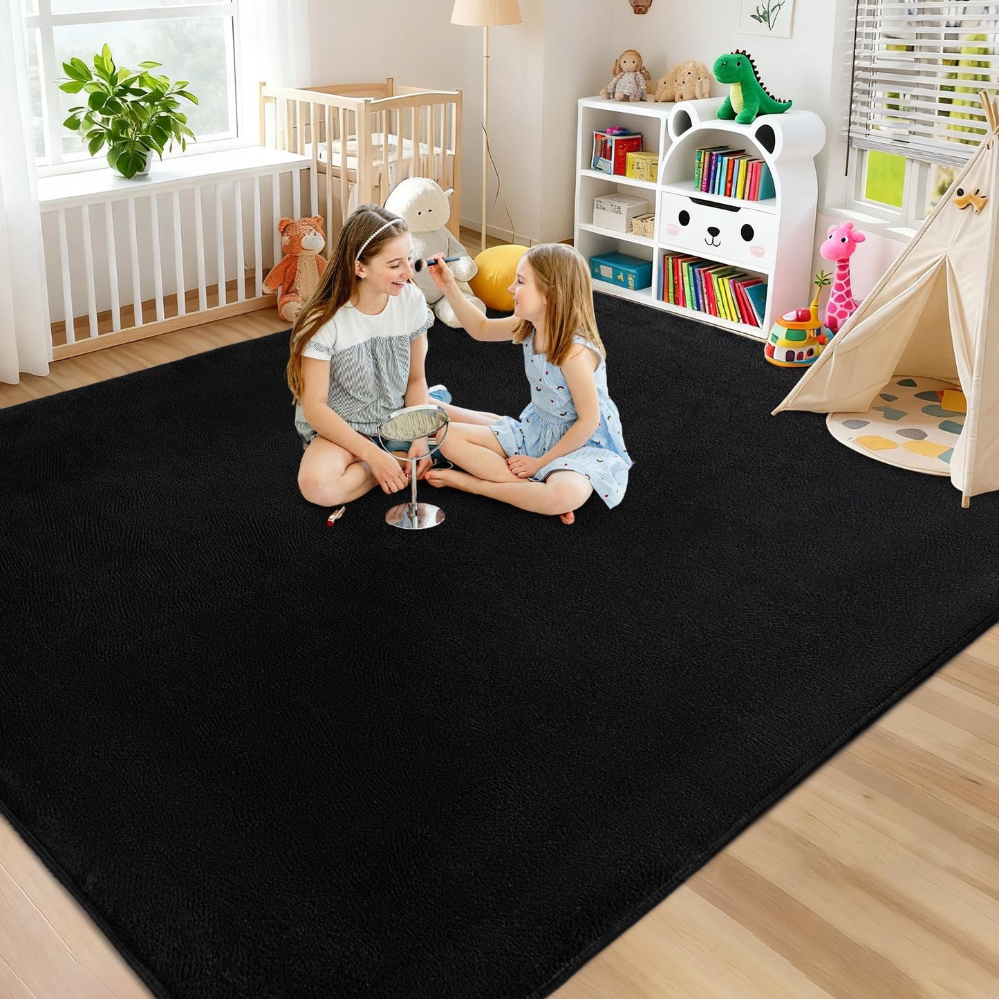 QDUIDU Large Area Rugs for Bedroom Living Room - 4x6 Feet Ultra Soft Black Rug Thickened with Memory-Foam, Solid Modern Minimalist Carpets for Home Decor, Non-Slip and Comfy Nursery Room Rugs