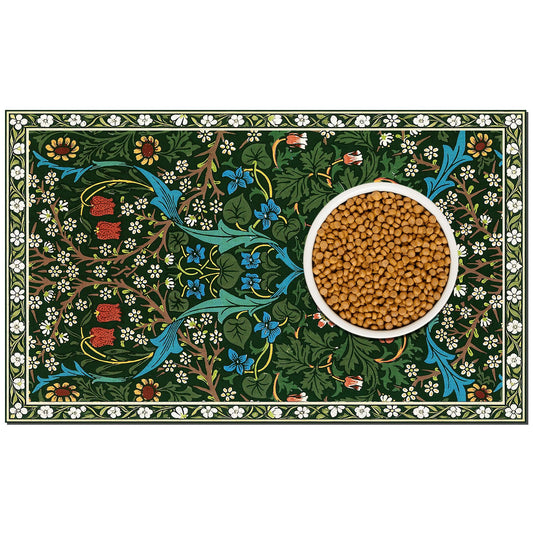 Pet Dog Cat Food Mat, Absorbent Dog Bowl Mat for Food and Water, Quick Dry Placemats Feeding Mats with Non Slip Rubber for Floors Indoor Puppy Pet Accessories Supplies 16 * 24 inch, Dark Flowers