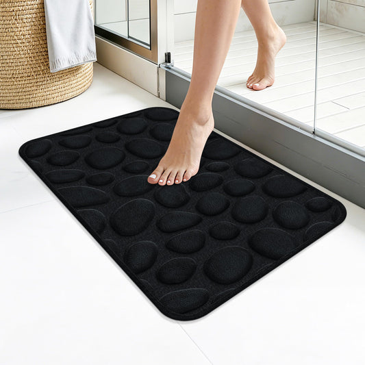 SharpWeaRug Memory Foam Bath Mat,16x24 Inch Non Slip Cobblestone Bath Mats,Manchine Washable Absorbent Bathroom Floor Mats,Ultra Soft and Quick Dry Bath Rugs for Bathroom Tub and Shower,Black