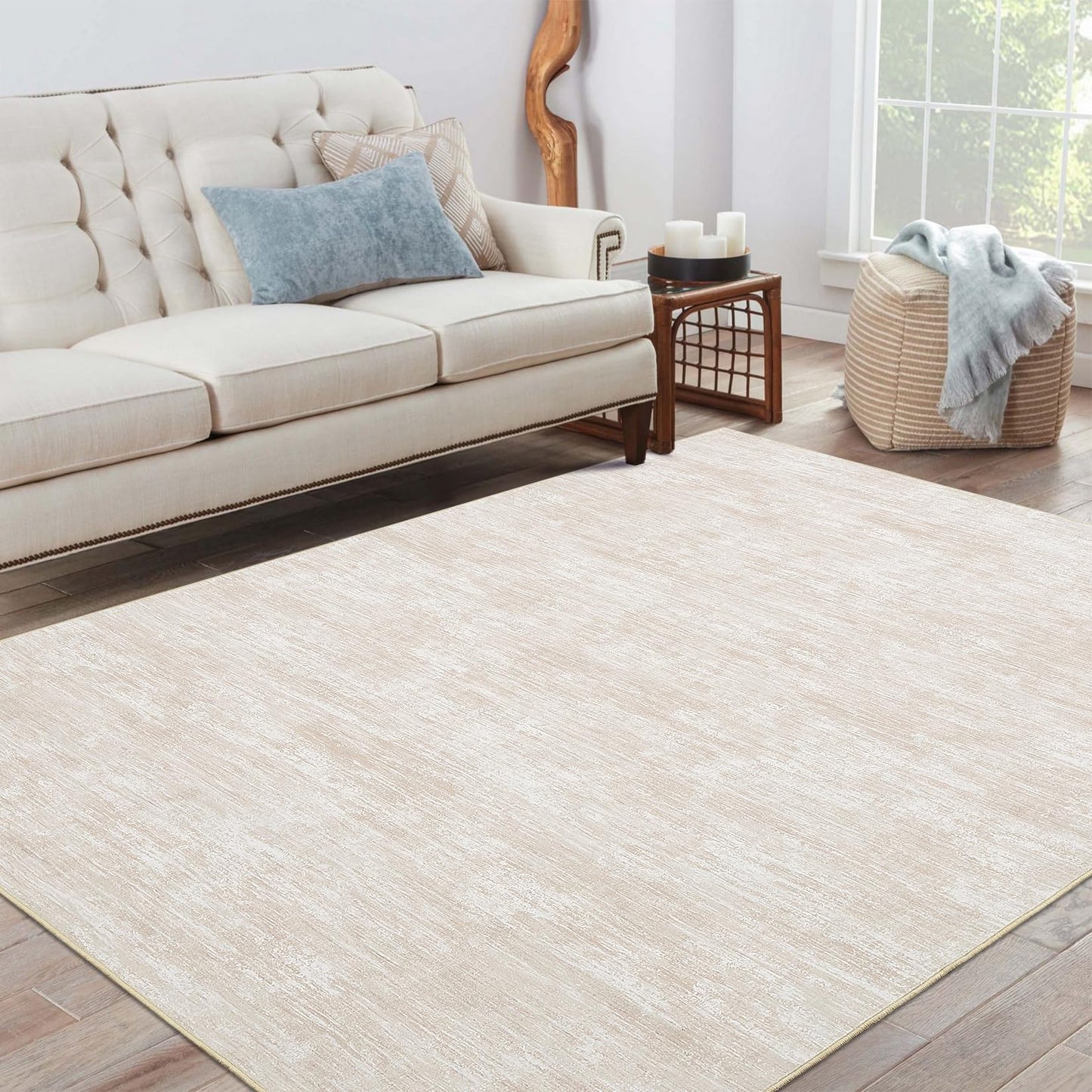 GarveeHome Bedroom Rugs 5x7 Solid Color Machine Washable Area Rugs for Living Room, Non Slip Non Shedding Modern Farmhouse Carpet Stain Resistant Low Pile Mats for Entryway Nursery Dining Room, Beige