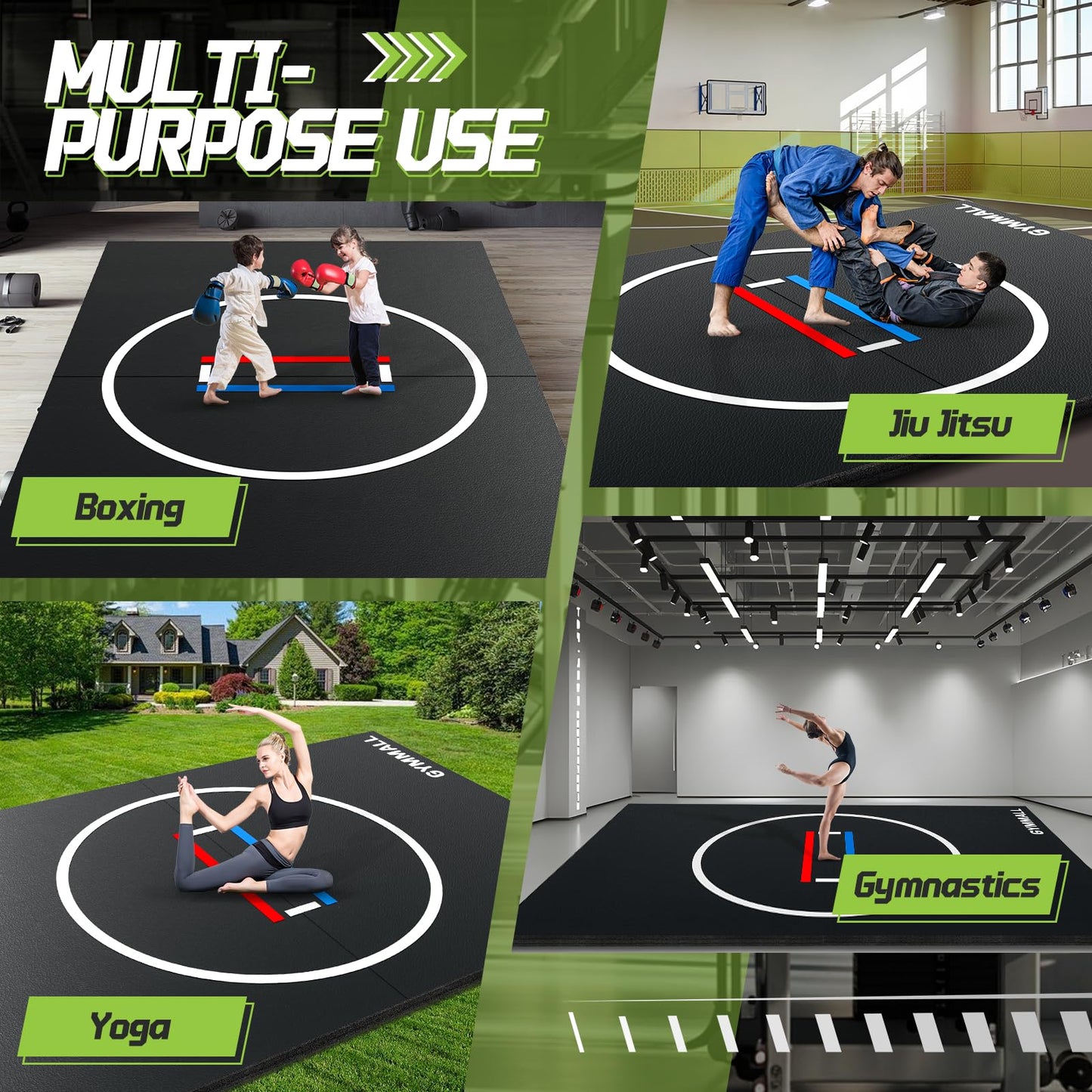 GYMMALL Wrestling Mat 6.6'x10' for Home Outdoor Indoor, 1.2" Thick Foldable XPE Jiu Jitsu Floor Exercise Mat for Gymnastics, PE Training, BJJ, MMA, Martial Art, Grappling, Judo, Boxing, Yoga - Black