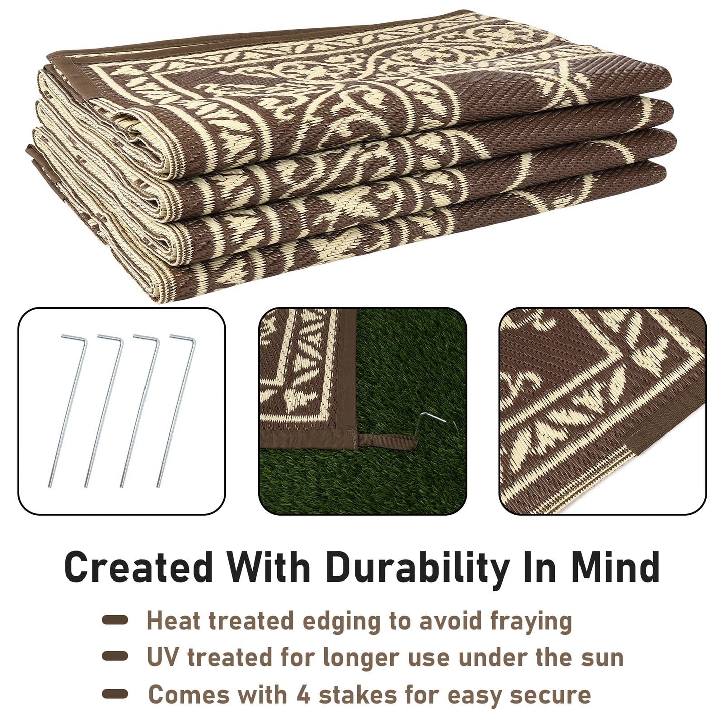 HiiARug Reversible Outdoor Rug 5'x7' Plastic Straw Rugs for Patios RV Camping Mat Reversible Mats Large Floor Mat for RV Outside, Backyard, Deck, Picnic, Beach, Trailer, Camping
