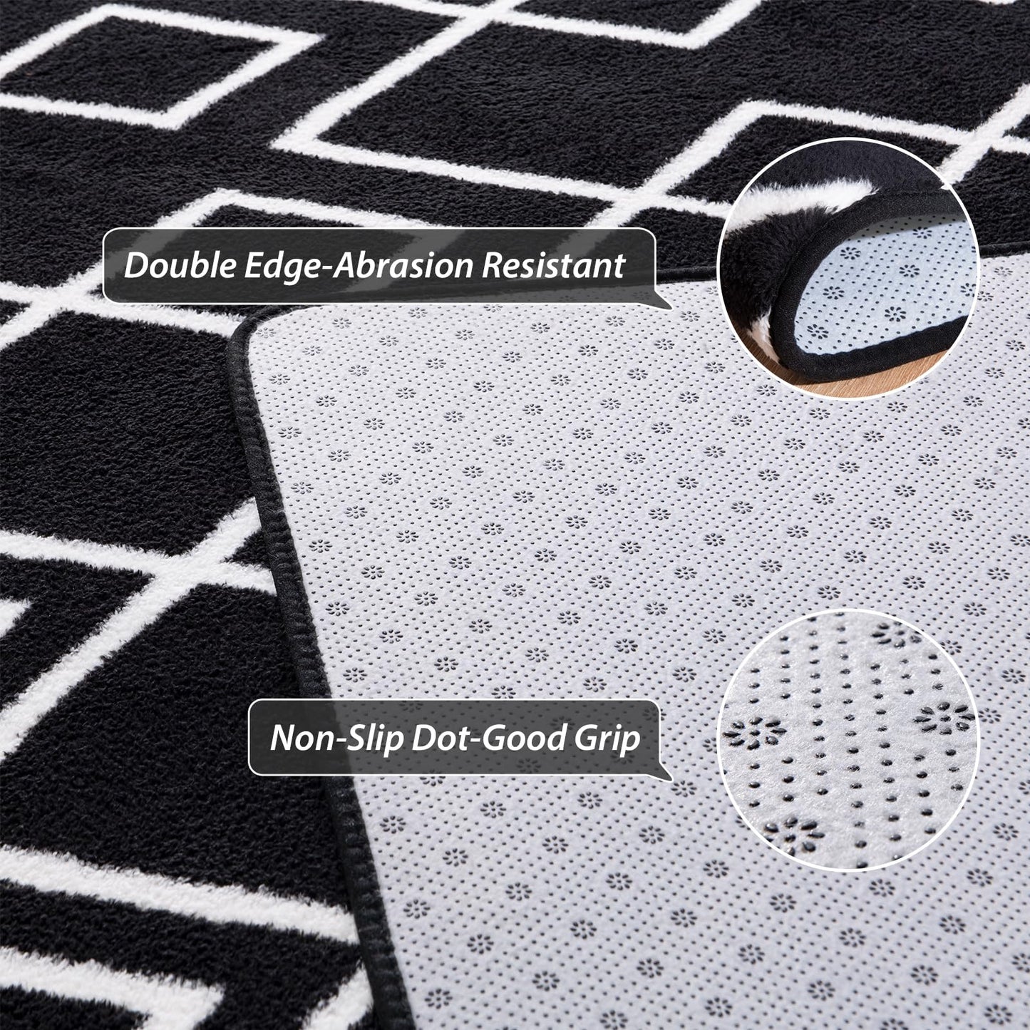 Rtizon Soft Area Rug for Bedroom, 6x9Ft Moroccan Rugs for Living Room, Geometric Non-Slip Carpet with Memory Foam for Boys Girls's Bedside Office Dining Room Farmhouse,Black and White