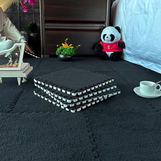 12 Pcs Carpet Foam Floor Tiles Kids Play Mat Plush Interlocking Carpet Tiles Anti-Slip Soft Protect Baby Foam Mats Replaceable Washable Puzzle Floor Mats for Playroom, Bedroom, Home Decor, 49" x 37"