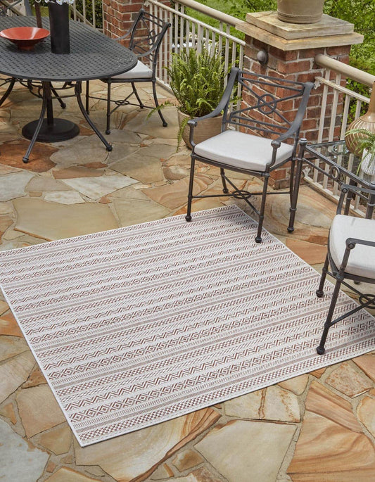 Unique Loom Outdoor Striped Collection Area Rug - Maia (10' Square, Red/Ivory)