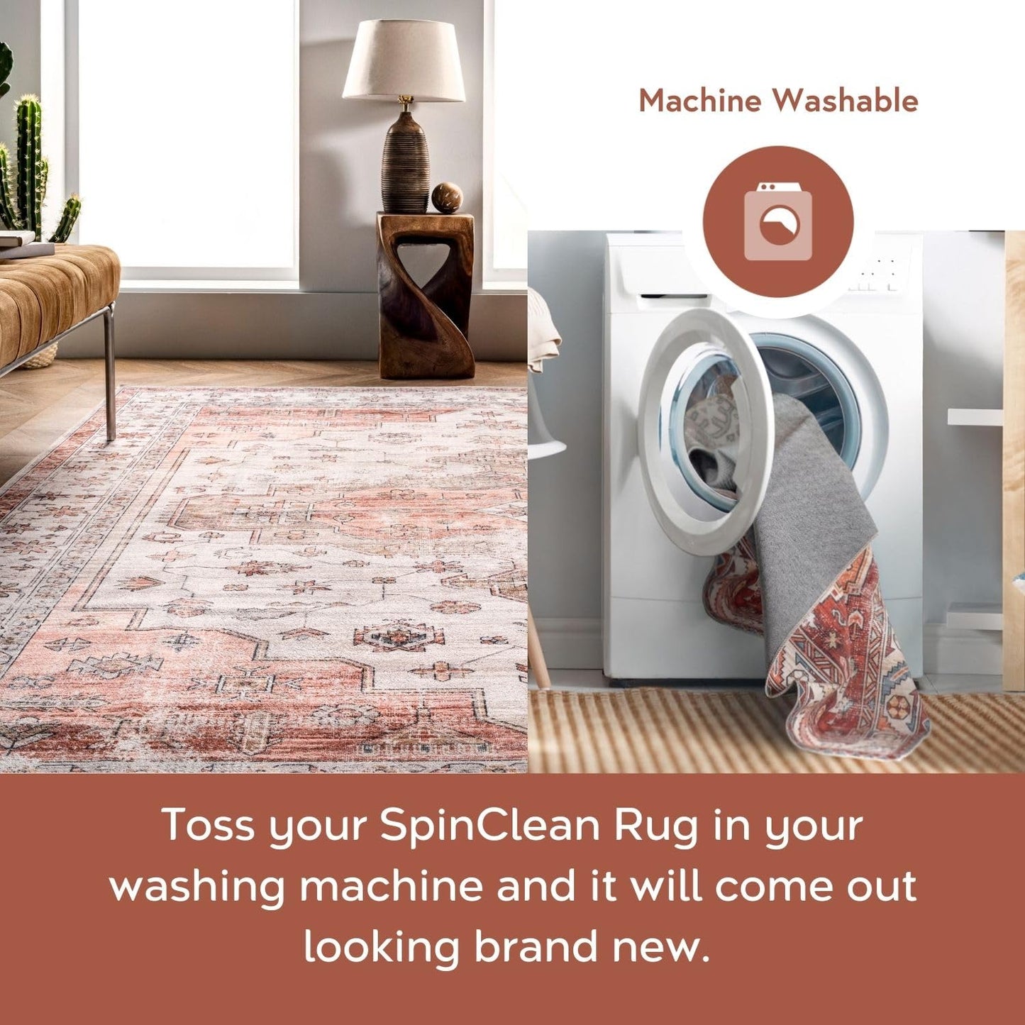 Nuloom SpinClean Banks Beige/Ivory, 5' x 8', Vintage, Soft and Cozy, High Traffic, Stain Resistant, Easy Clean, Durable, Machine Washable Area Rug for Bedroom, Living Room, Dining, Foyer