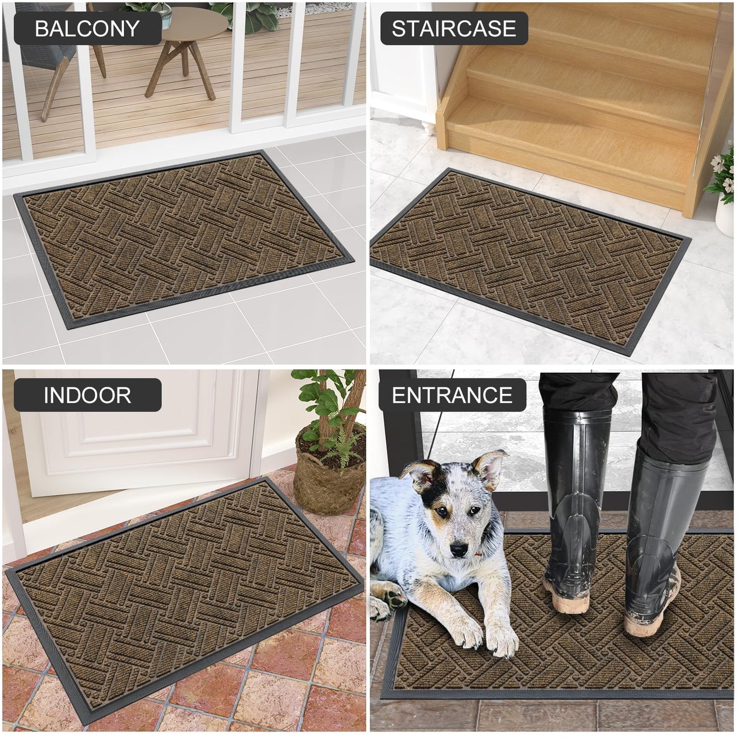 OLANLY Indoor Outdoor Mat, Sturdy Natural Rubber Floor Mat, Non Slip Low Profile Waterproof Doormat, and Stain Front Door Mats, Easy Clean Patio Entrance Mat, 48''x32'', Brown