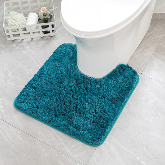 MIULEE Teal Toilet Rugs U-Shaped，Soft Absorbent Microfiber Bathroom Rugs Non Slip Quick Dry Fluffy Contour Bath Mats for Toilet Base Bathroom Floor, Machine Washable, 20x20 Inch