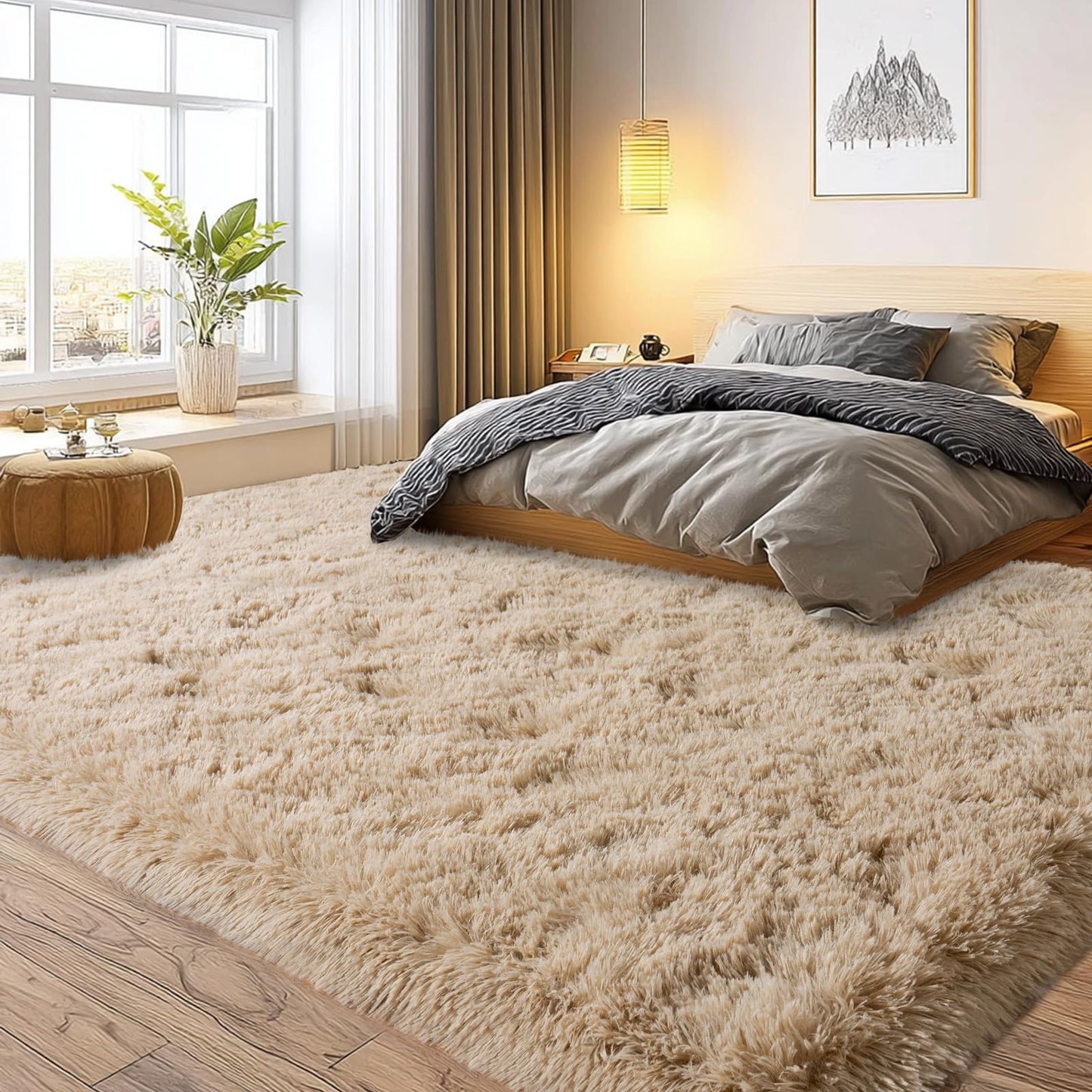 qulint Large Area Rug for Living Room 10x14, Soft Fluffy Tan Area Rug for Bedroom, Shag Shaggy Fuzzy Nursery Carpets for Boys and Girls Dorm Room Kid Room Home Decor (10ft x 14ft, Light Tan)