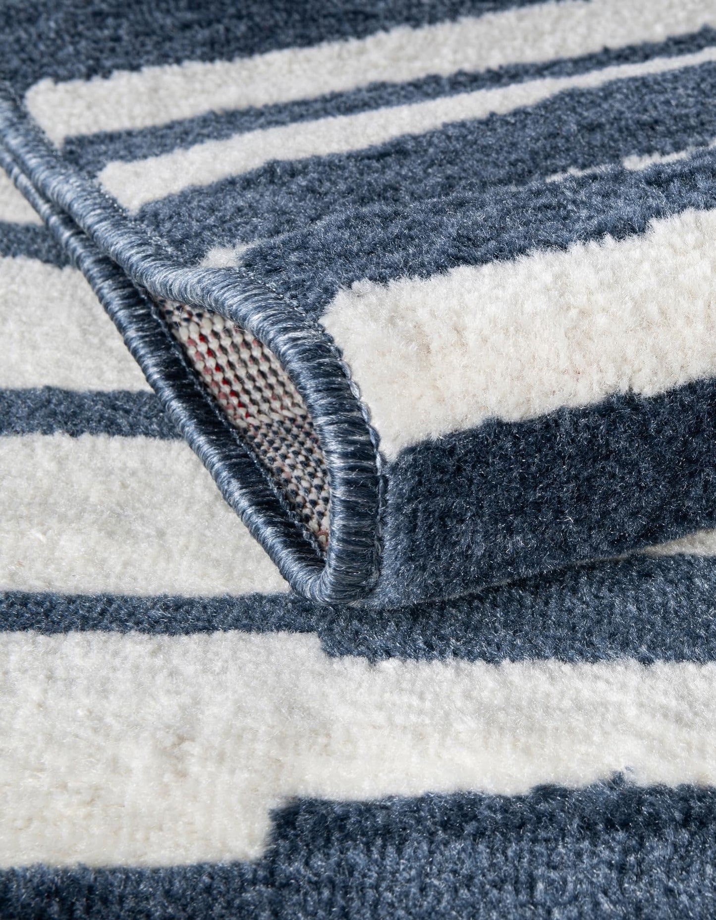 Rugs.com - Oslo Rug – 8 Ft Square Blue Easy-Clean Stain-Resistant Area Rug – Modern Geometric Striped Design for Living Room, Bedroom, Home Office
