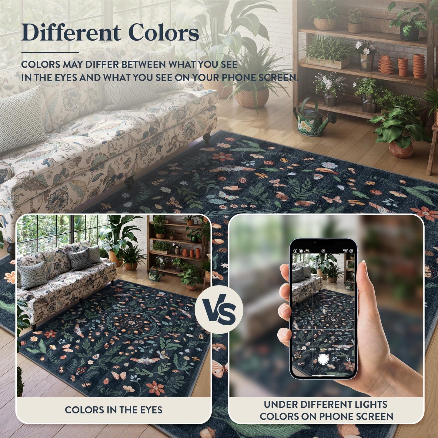 Lahome Washable Insect Botanical 2x6 Runner Rug for Entryway - Machine Washable Non-Slip Hallway Runner Rug, Black Boho Low Profile Soft Faux Wool Carpets for Bedroom, Hallway, Laundry, Kitchen