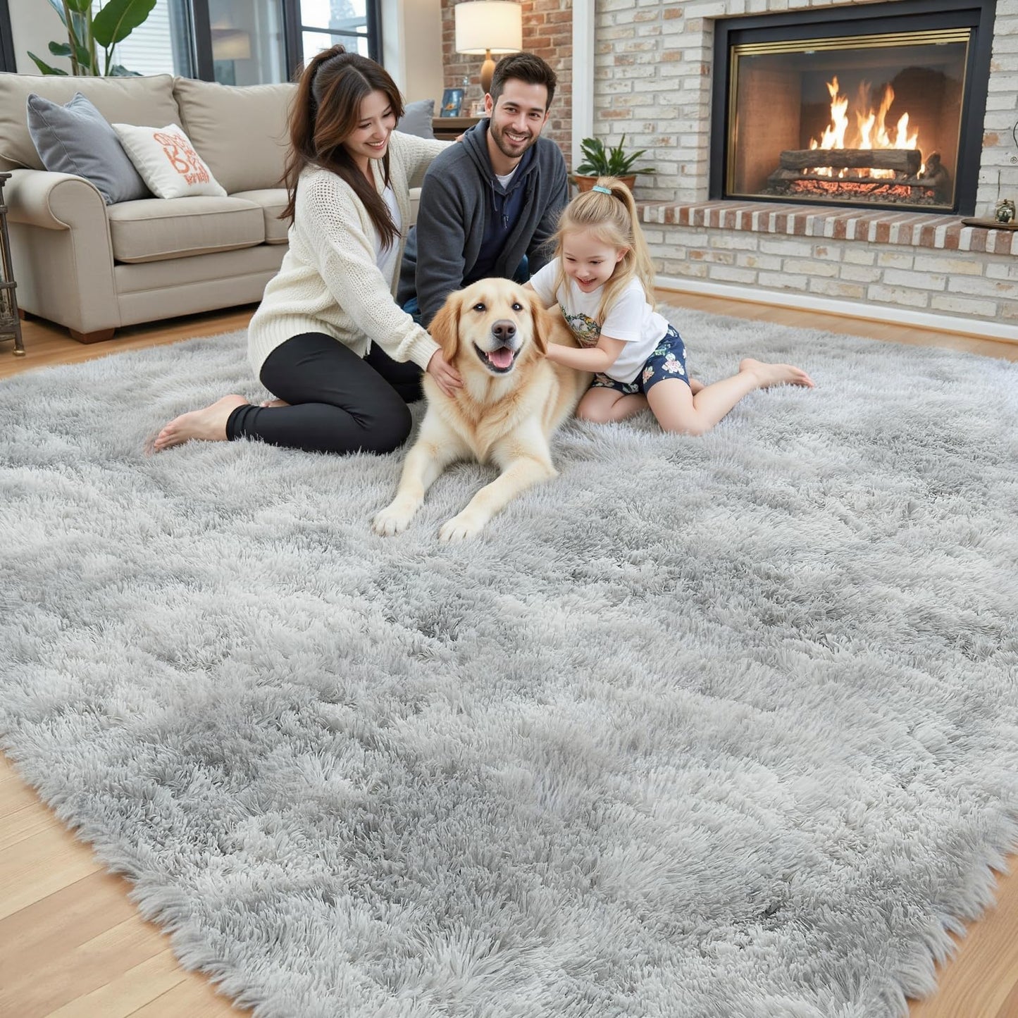 8x10 Area Rugs for Living Room Bedroom, Large Area Rug Shag Shaggy Carpet Soft Plush Furry Bedside Rug, Rugs for Home Decor (Light Grey Tie-Dyed, 8x10 Feet)