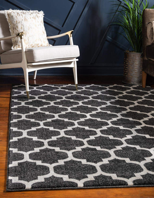 Unique Loom Trellis Collection Area Rug - Philadelphia (4' 1" x 6' 1" Rectangle Black/Beige)
