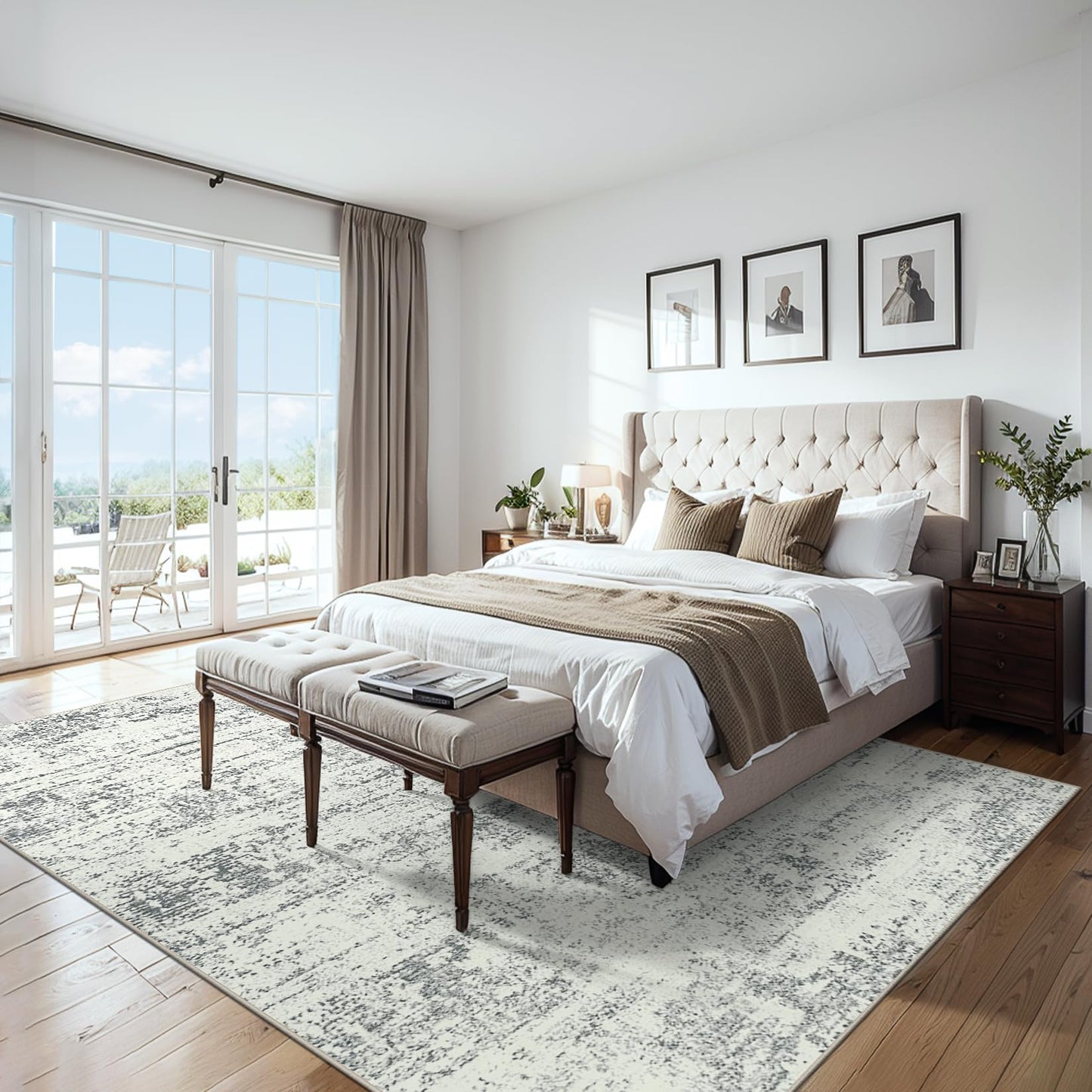 Area Rugs 9x12 Living Room - Washable Rug Modern Abstract Soft Large Neutral Non-Slip Carpet Indoor Floor Stain Resistant Thin Carpets for Bedroom Dining Room Farmhouse Nursery Home Office Grey
