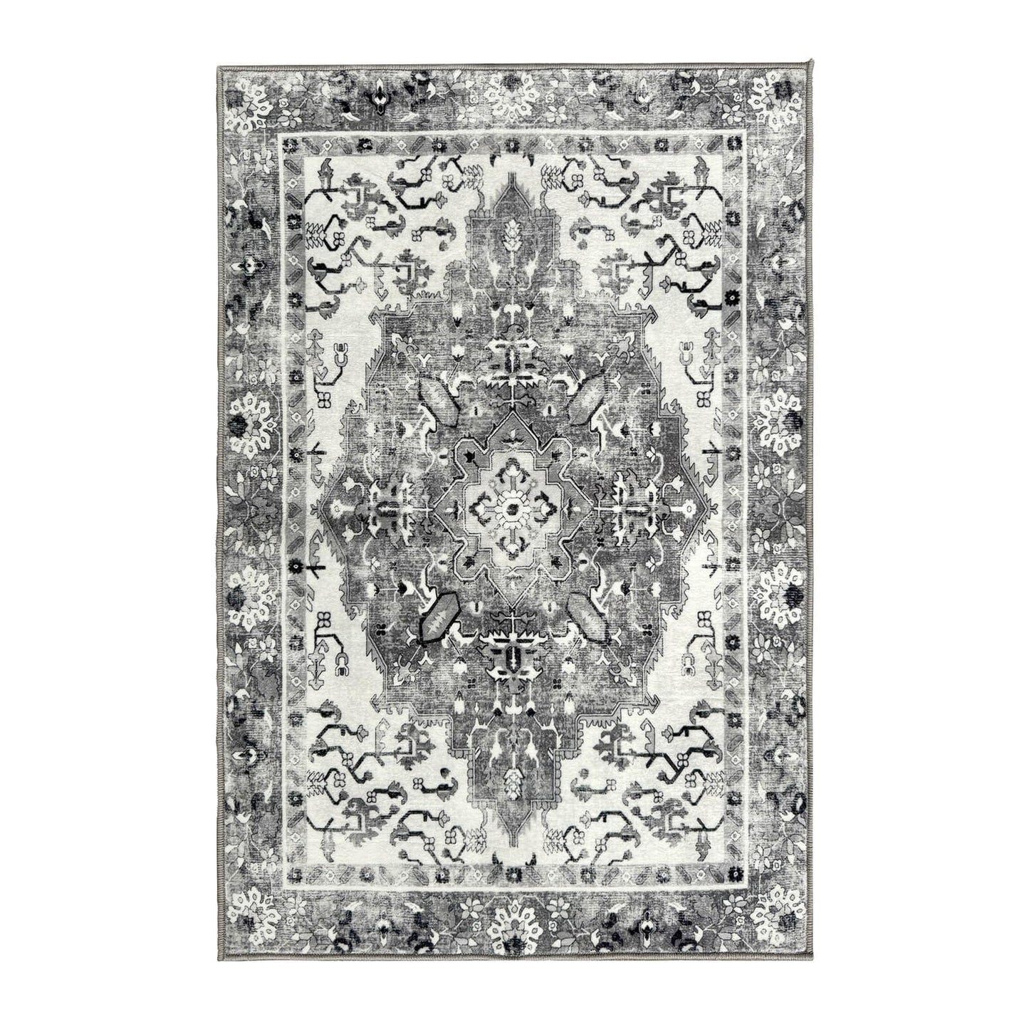 NANPIPER Area Rug, 8x10 Washable Area Rugs with Non-Slip Backing for Living Room Bedroom, Non-Shedding Distressed Rug, Vintage Print Medallion Accent Large Rug for Bedroom,Dinning Room(8'x10', Grey)